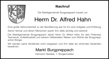 Traueranzeige von Alfred Hahn von Neue Presse Coburg