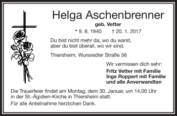 Traueranzeige von Helga Aschenbrenner von Frankenpost