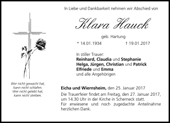 Traueranzeige von Klara Hauck von Neue Presse Coburg