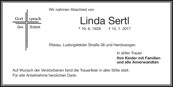 Traueranzeige von Linda Sertl von Frankenpost
