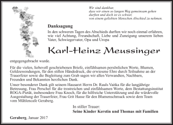 Traueranzeige von Karl-Heinz Meussinger von Südthüringer Presse