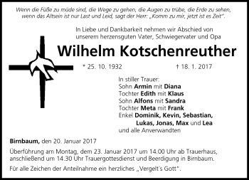 Traueranzeige von Wilhelm Kotschenreuther von Neue Presse Coburg