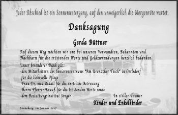Traueranzeige von Gerda Büttner von Südthüringer Presse