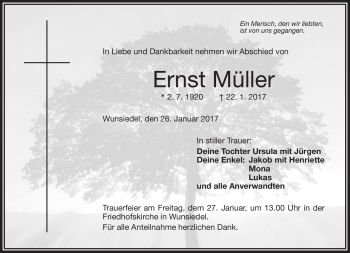 Traueranzeige von Ernst Müller von Frankenpost