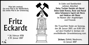 Traueranzeige von Fritz Eckardt von Südthüringer Presse
