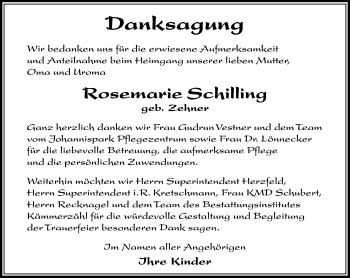 Traueranzeige von Rosemarie Schilling von Südthüringer Presse