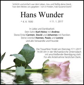 Traueranzeige von Hans Wunder von Neue Presse Coburg