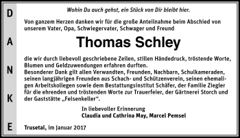 Traueranzeige von Thomas Schley von Südthüringer Presse