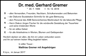 Traueranzeige von Gerhard Gremer von Neue Presse Coburg