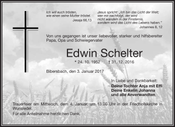 Traueranzeige von Edwin Schelter von Frankenpost