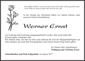 Traueranzeige von Werner Ernst von Südthüringer Presse