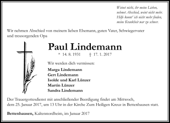 Traueranzeige von Paul Lindemann von Südthüringer Presse