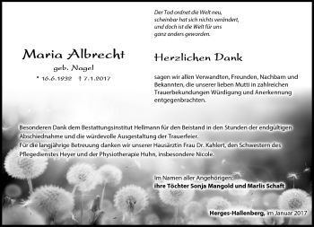 Traueranzeige von Maria Albrecht von Südthüringer Presse