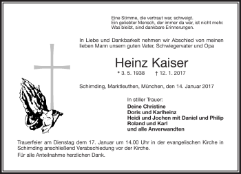 Traueranzeige von Heinz Kaiser von Frankenpost