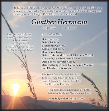 Traueranzeige von Günther Herrmann von Südthüringer Presse