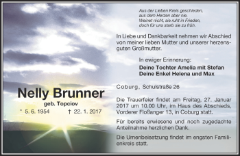 Traueranzeige von Nelly Brunner von Neue Presse Coburg