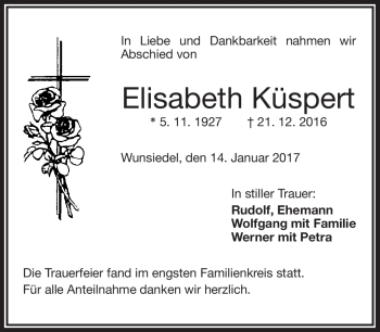 Traueranzeige von Elisabeth Küspert von Frankenpost