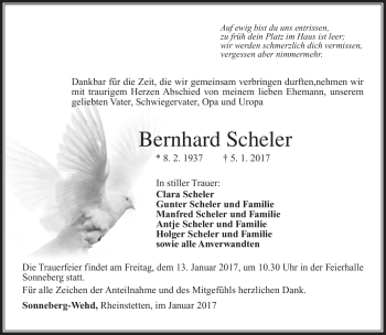Traueranzeige von Bernhard Scheler von Südthüringer Presse