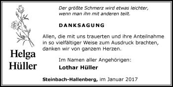 Traueranzeige von Helga Hüller von Südthüringer Presse