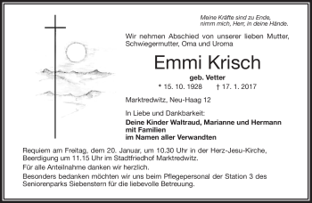 Traueranzeige von Emmi Krisch von Frankenpost