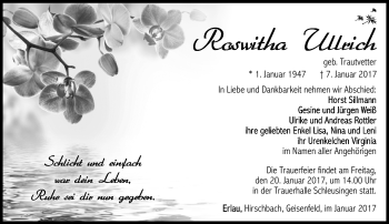 Traueranzeige von Roswitha Ullrich von Südthüringer Presse
