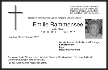 Traueranzeige von Emilie Rammensee von Frankenpost