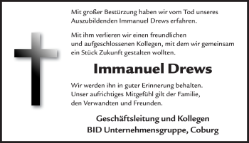 Traueranzeige von Immanuel Drews von Südthüringer Presse