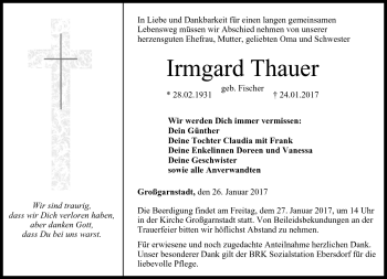 Traueranzeige von Irmgard Thauer von Neue Presse Coburg