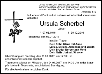 Traueranzeige von Ursula Scherbel von Neue Presse Coburg
