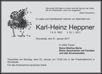 Traueranzeige von Karl-Heinz Heppner von Frankenpost