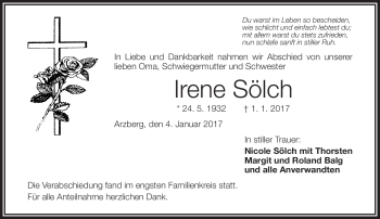 Traueranzeige von Irene Sölch von Frankenpost