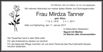 Traueranzeige von Mirdza Tanner von Frankenpost