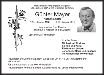 Traueranzeige von Günter Mayer von Frankenpost