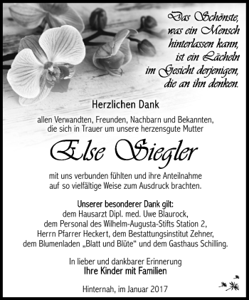 Traueranzeige von Else Siegler von Südthüringer Presse