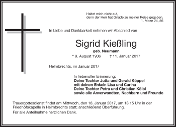 Traueranzeige von Sigrid Kießling von Frankenpost