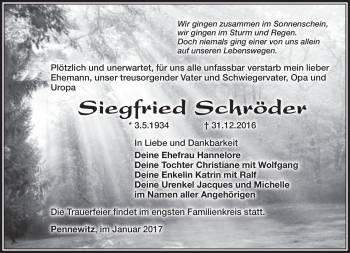 Traueranzeige von Siegfried Schröder von Südthüringer Presse