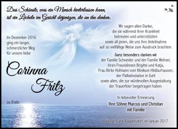 Traueranzeige von Corinna Fritz von Südthüringer Presse