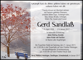 Traueranzeige von Gerd Sandlaß von Südthüringer Presse
