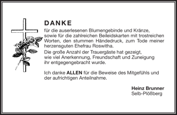 Traueranzeige von Roswitha Brunner von Frankenpost