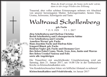 Traueranzeige von Waltraud Schellenberg von Südthüringer Presse