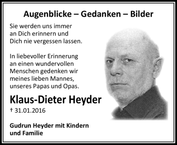 Traueranzeige von Klaus-Dieter Heyder von Südthüringer Presse