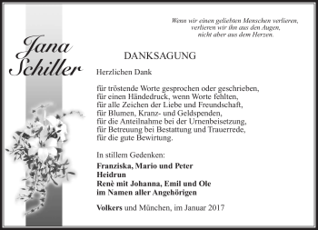 Traueranzeige von Jana Schiller von Südthüringer Presse