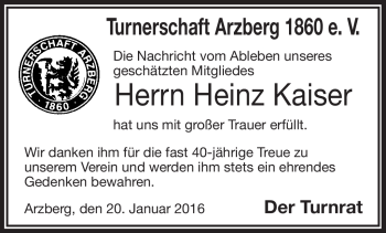 Traueranzeige von Heinz Kaiser von Frankenpost