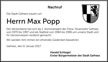 Traueranzeige von Max Popp von Frankenpost