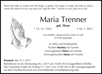 Traueranzeige von Maria Trenner von Neue Presse Coburg