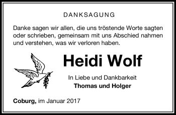 Traueranzeige von Heidi Wolf von Neue Presse Coburg