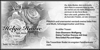 Traueranzeige von Helga Haase von Südthüringer Presse