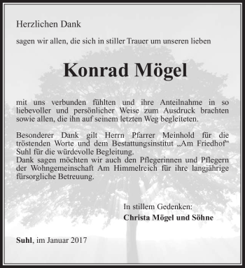 Traueranzeige von Konrad Mögel von Südthüringer Presse