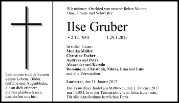Traueranzeige von Ilse Gruber von Neue Presse Coburg