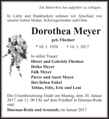 Traueranzeige von Dorothea Meyer von Südthüringer Presse